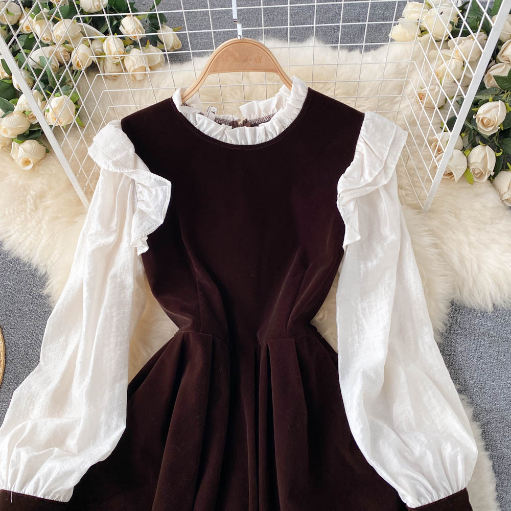 Robe trapèze en velours à manches longues, jolie robe tendance RF0287