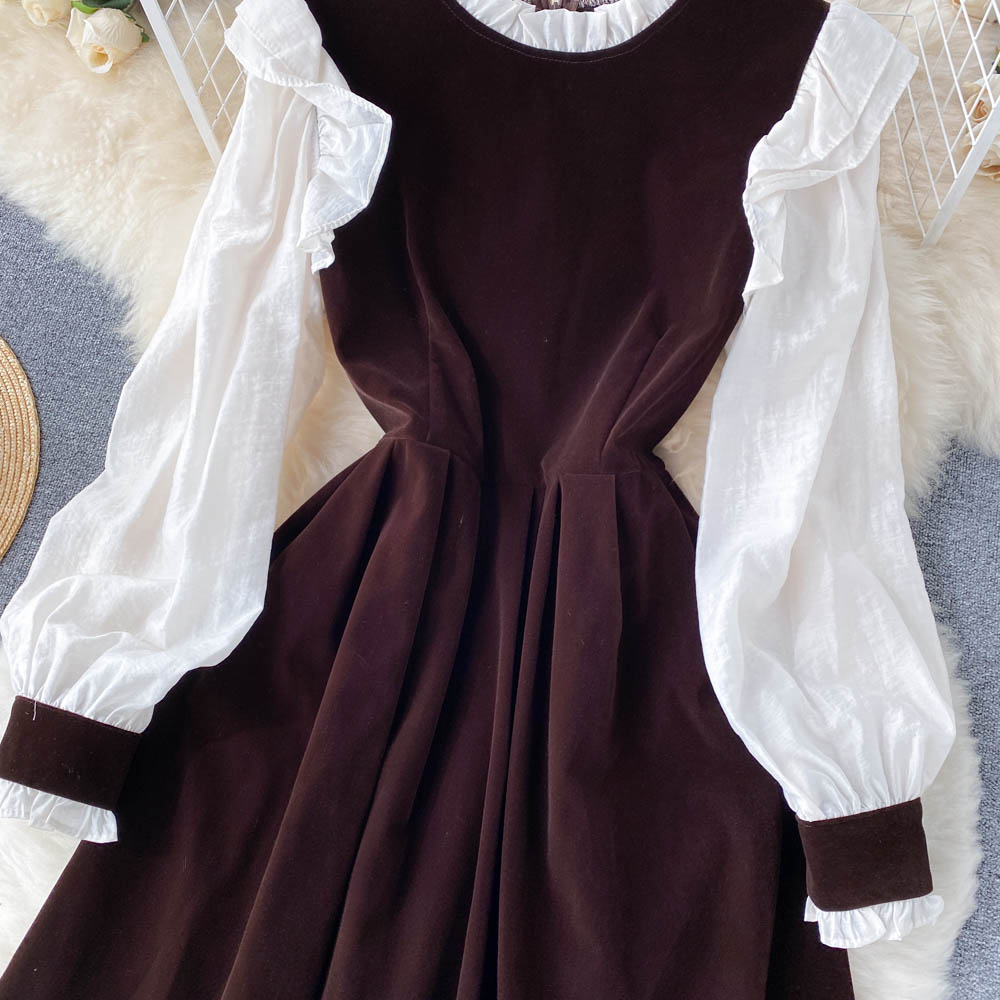 Robe trapèze en velours à manches longues, jolie robe tendance RF0287