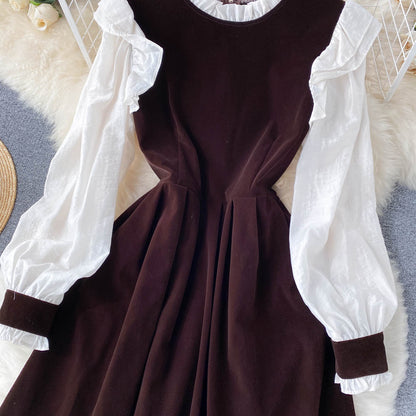 Robe trapèze en velours à manches longues, jolie robe tendance RF0287