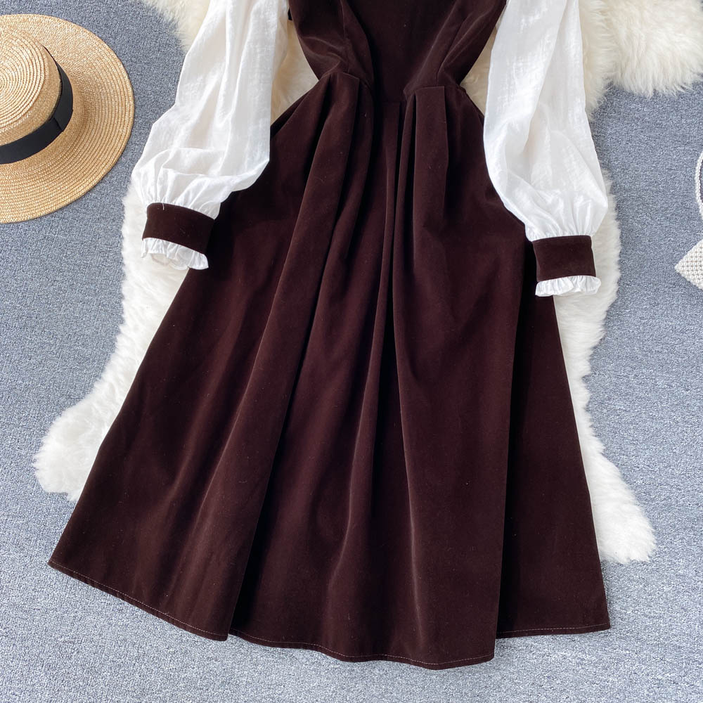 Robe trapèze en velours à manches longues, jolie robe tendance RF0287