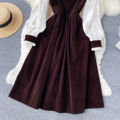Robe trapèze en velours à manches longues, jolie robe tendance RF0287