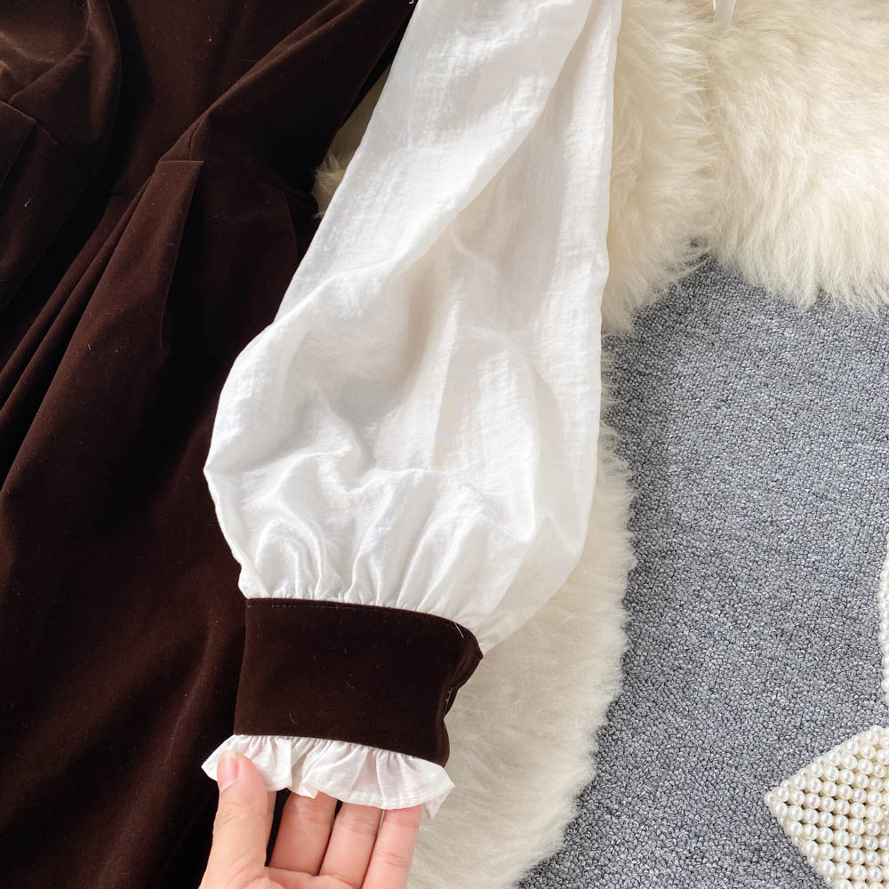 Robe trapèze en velours à manches longues, jolie robe tendance RF0287