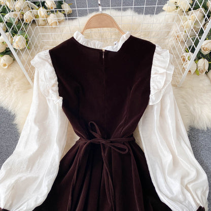 Robe trapèze en velours à manches longues, jolie robe tendance RF0287