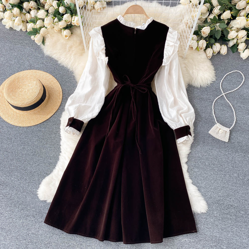 Robe trapèze en velours à manches longues, jolie robe tendance RF0287
