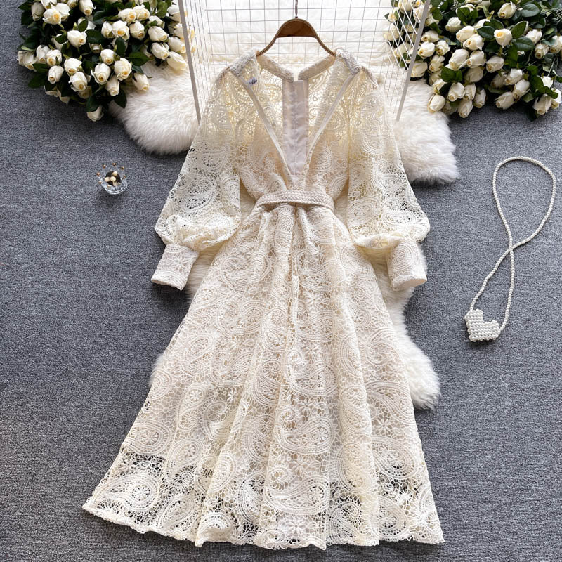 Elegant Lace Long Sleeve Dress A Line Party Dress RF0286