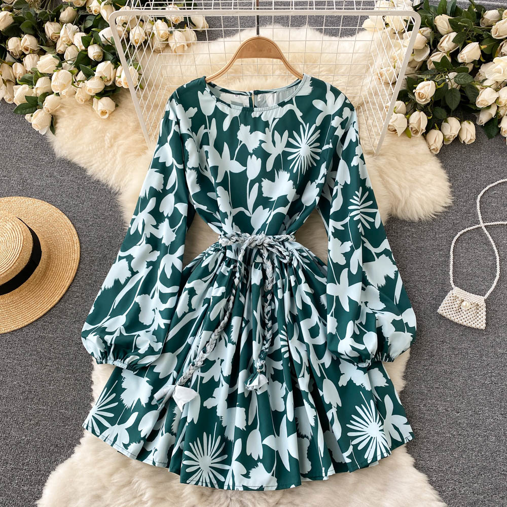 Robe pull à fleurs coupe trapèze, manches longues, tendance, RF0283