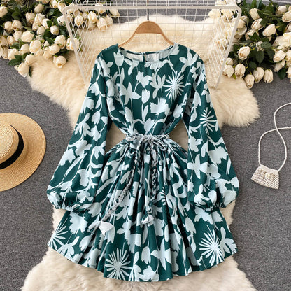 Robe pull à fleurs coupe trapèze, manches longues, tendance, RF0283