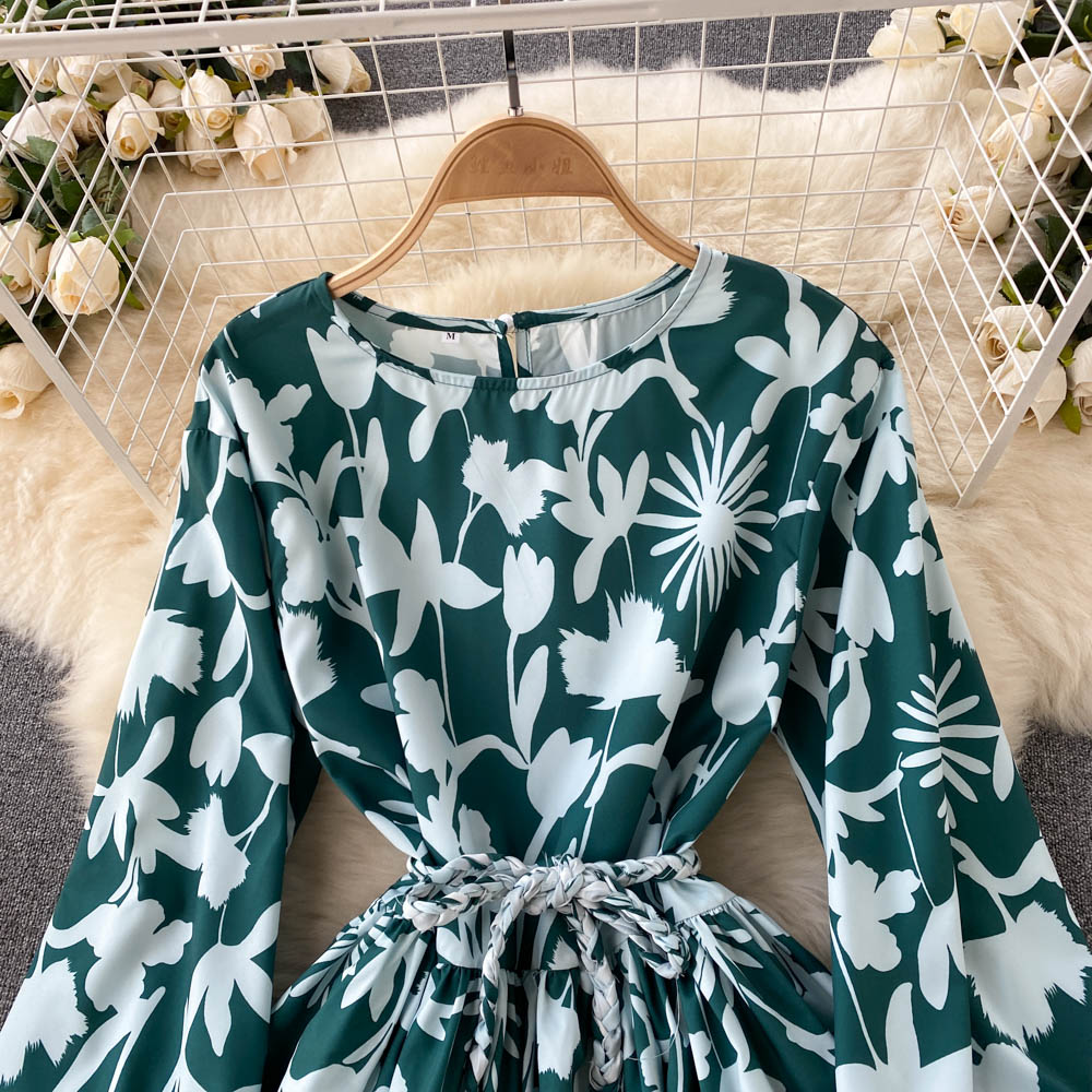 Robe pull à fleurs coupe trapèze, manches longues, tendance, RF0283