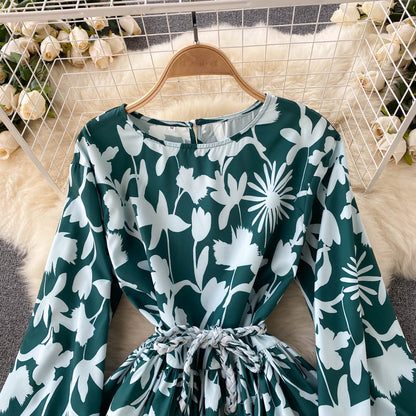 Robe pull à fleurs coupe trapèze, manches longues, tendance, RF0283