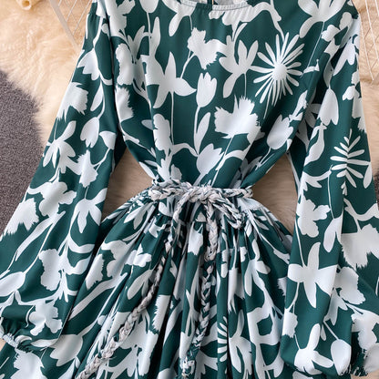 Robe pull à fleurs coupe trapèze, manches longues, tendance, RF0283