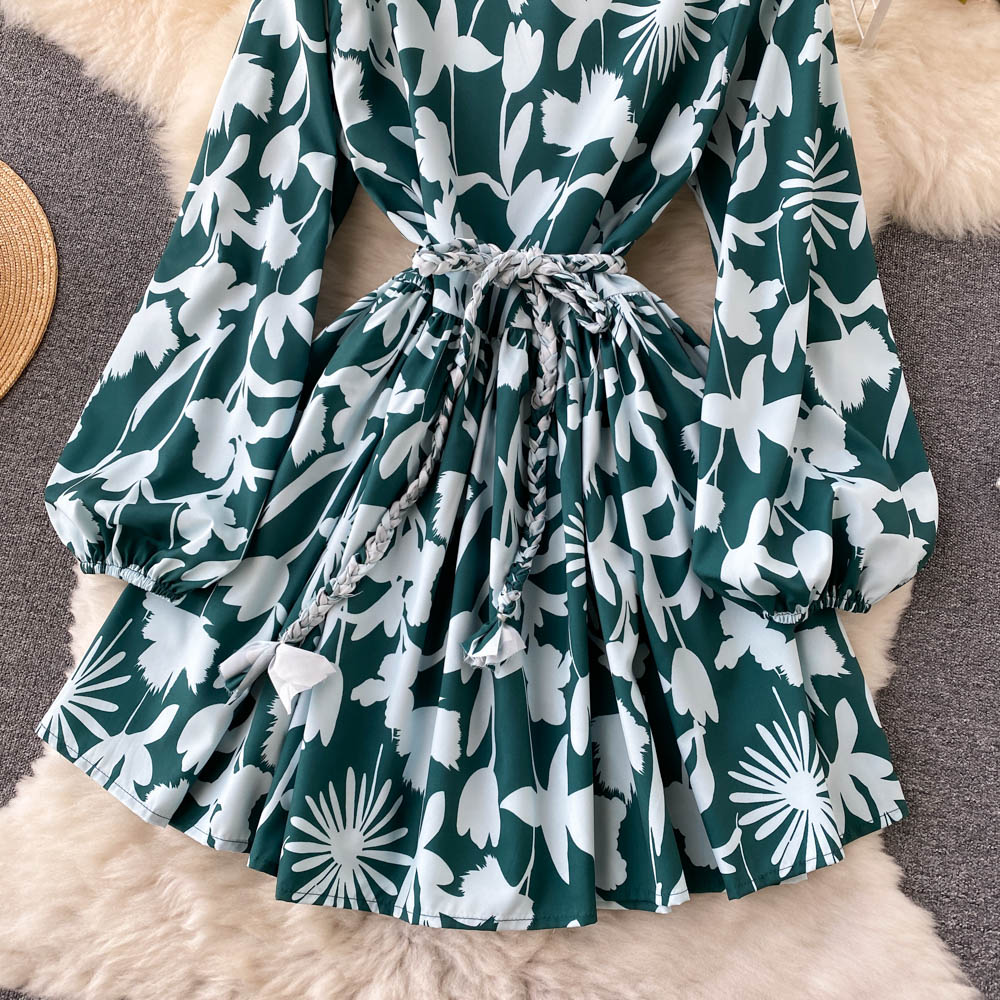 Robe pull à fleurs coupe trapèze, manches longues, tendance, RF0283