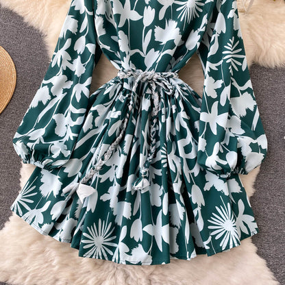 Robe pull à fleurs coupe trapèze, manches longues, tendance, RF0283