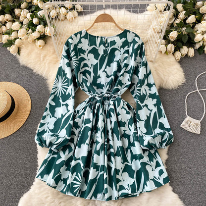 Robe pull à fleurs coupe trapèze, manches longues, tendance, RF0283