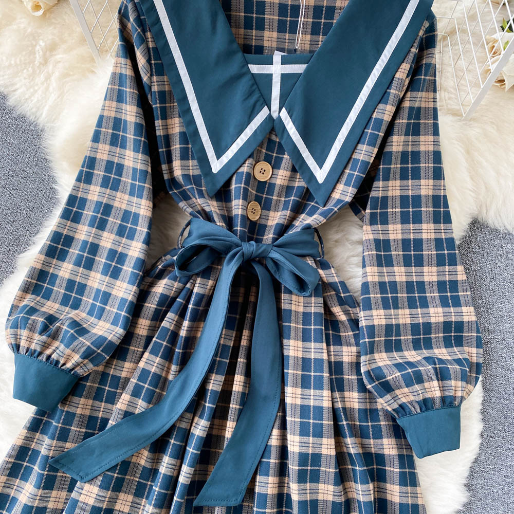 Robe à carreaux rétro à manches longues RF0282