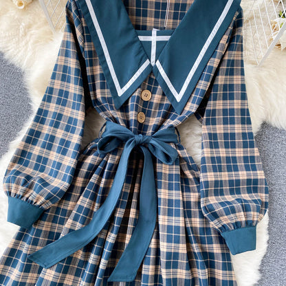 Robe à carreaux rétro à manches longues RF0282