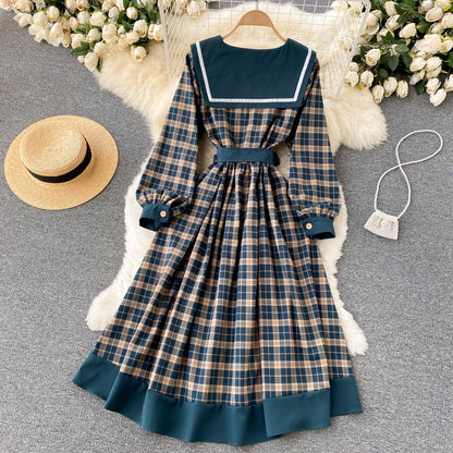 Robe à carreaux rétro à manches longues RF0282