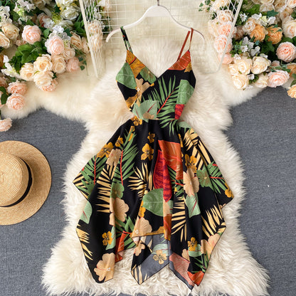 Robe courte à épaules dénudées et motif floral, style irrégulier, RF0274