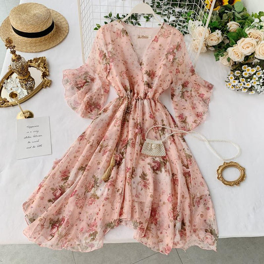 Cute Flora V Neck Short Dress Fashion Dress RF0272