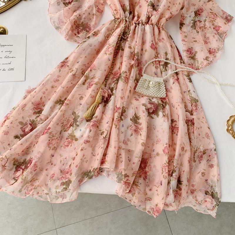 Cute Flora V Neck Short Dress Fashion Dress RF0272