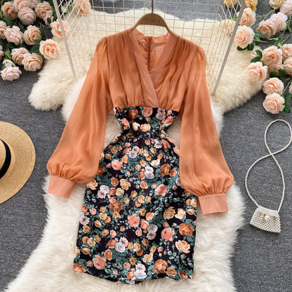 Elegant Tulle Floral Dress Long Sleeve Fashion Dress RF0271