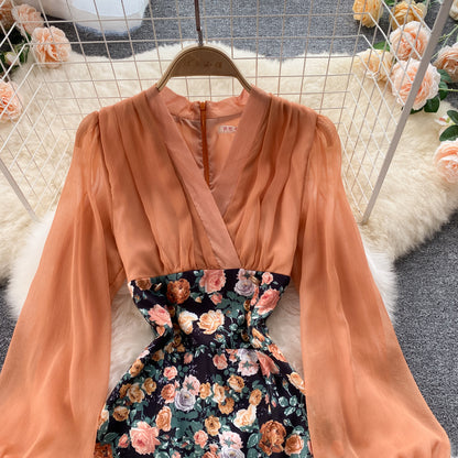 Elegant Tulle Floral Dress Long Sleeve Fashion Dress RF0271