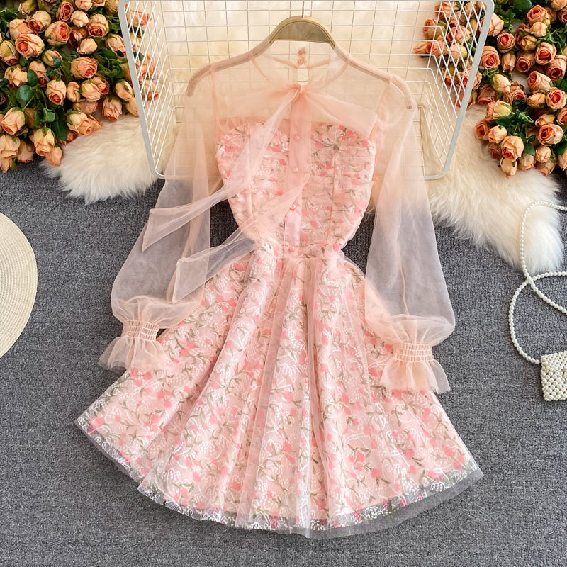 Pink Lace Short Dress Fashion Girl Dress RF0270