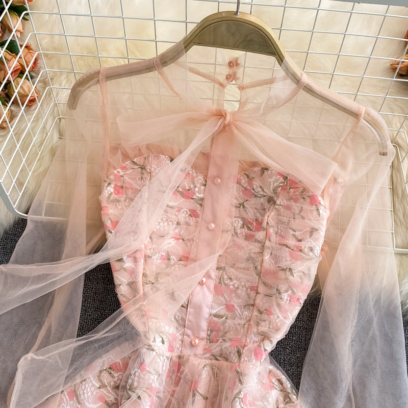 Pink Lace Short Dress Fashion Girl Dress RF0270