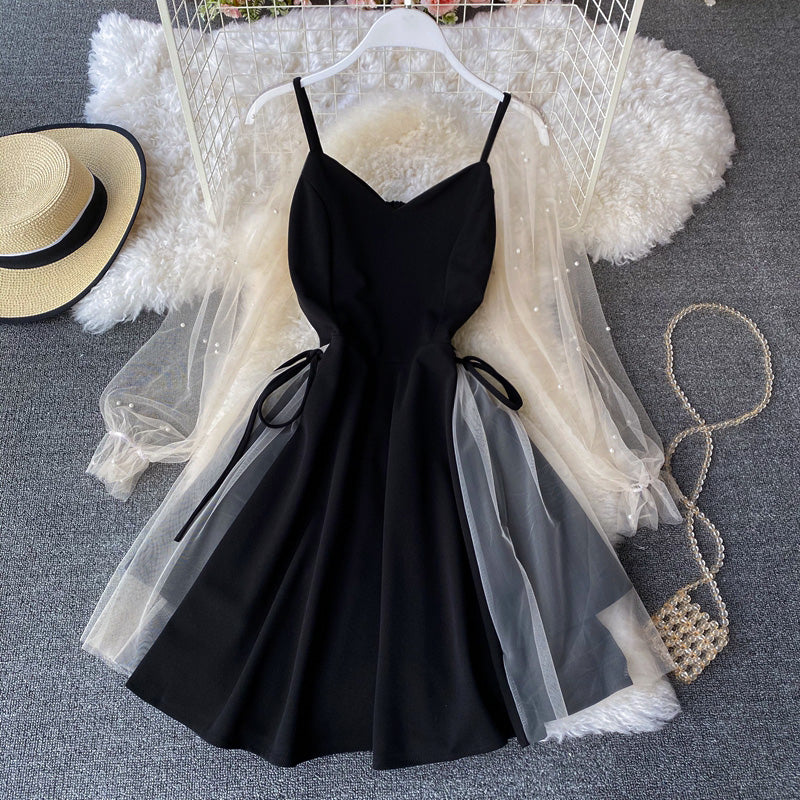 Cute V Neck Short Dress Long Sleeve Fashion Dress RF0269