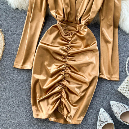 Sexy Deep V-neck Pleated Short Dress Fashion Dress RF0268