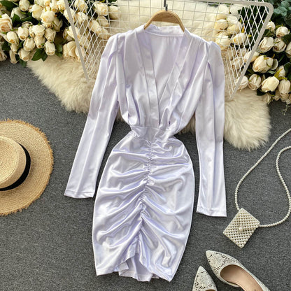 Sexy Deep V-neck Pleated Short Dress Fashion Dress RF0268