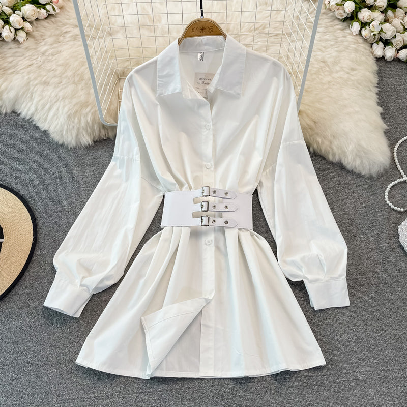 Simple White Waist Shirt Dress RF0266