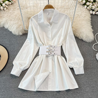 Simple White Waist Shirt Dress RF0266