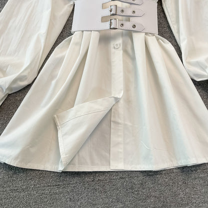 Simple White Waist Shirt Dress RF0266