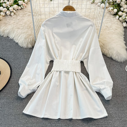 Simple White Waist Shirt Dress RF0266