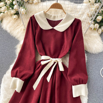 Robe trapèze en velours côtelé à manches longues RF0265