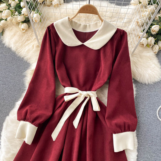 Sweet A Line Long-sleeved Corduroy Dress RF0265