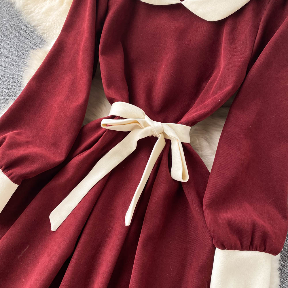 Robe trapèze en velours côtelé à manches longues RF0265