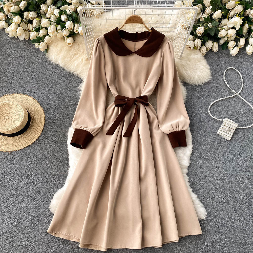 Robe trapèze en velours côtelé à manches longues RF0265
