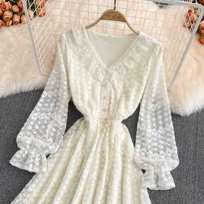 Champagne V Neck Lace Long Dress Fashion Dress RF0259