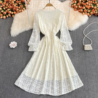 Champagne V Neck Lace Long Dress Fashion Dress RF0259