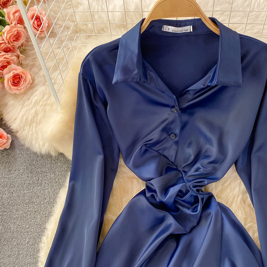 Sexy Blue Long Sleeve Dress Fashion Dress RF0255