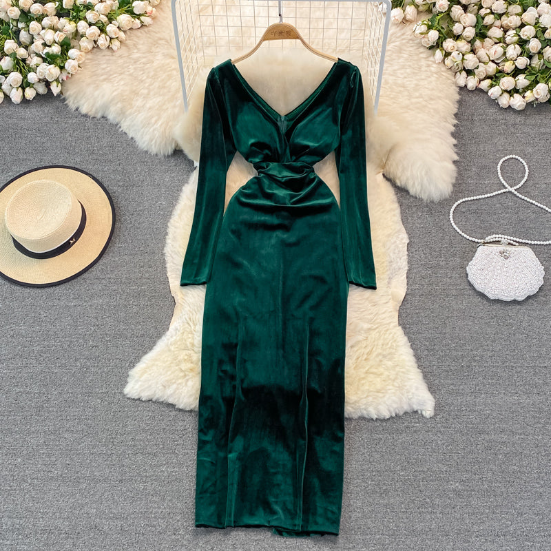 Sexy V Neck Long Sleeve Dress RF0253