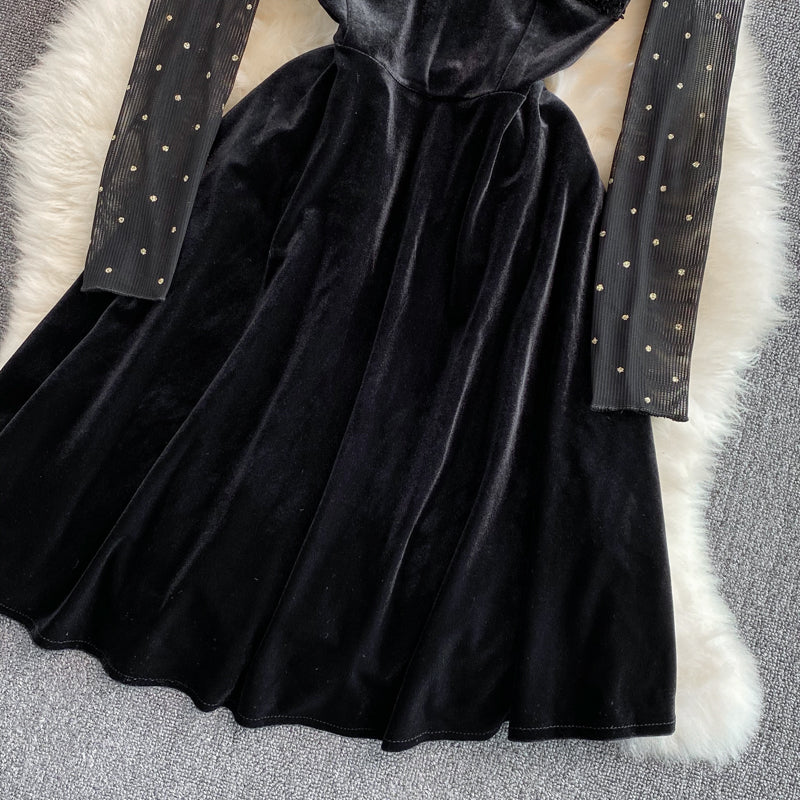 Black Velvet Sequins Short Dress Two Pieces Fashion Dress RF0251