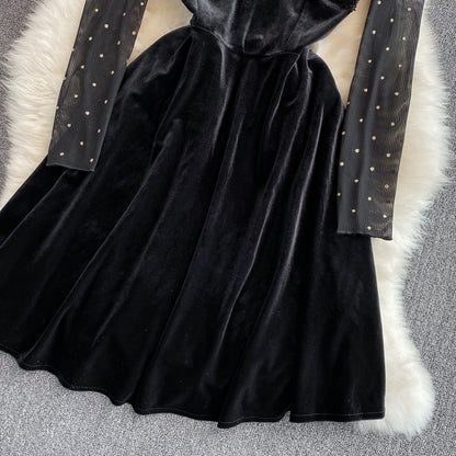 Black Velvet Sequins Short Dress Two Pieces Fashion Dress RF0251