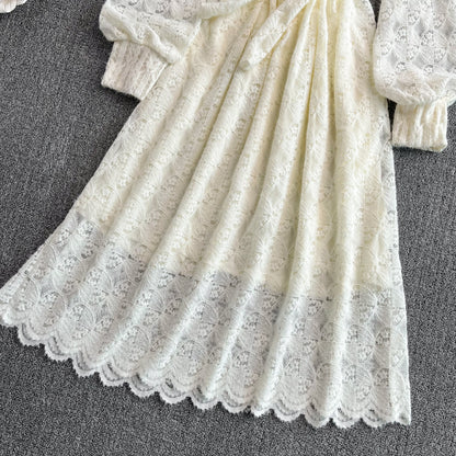 Elegant V Neck Lace Dress A Line Long Sleeve Dress Sweater Dress RF0249