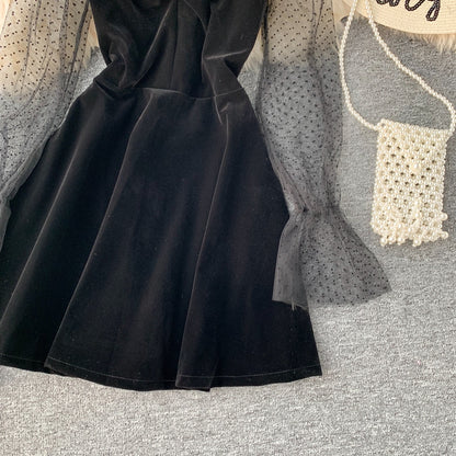 Black Velvet Short Dress Black Fashion Dress RF0248