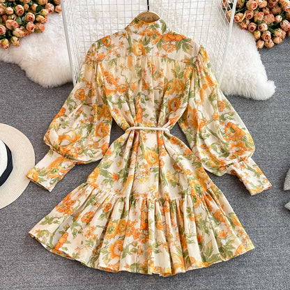 Stylish A Line Long Sleeve Floral Dress Fashion Dress RF0245