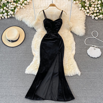 Robe longue sexy en velours, robe tendance RF0244