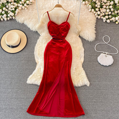 Robe longue sexy en velours, robe tendance RF0244