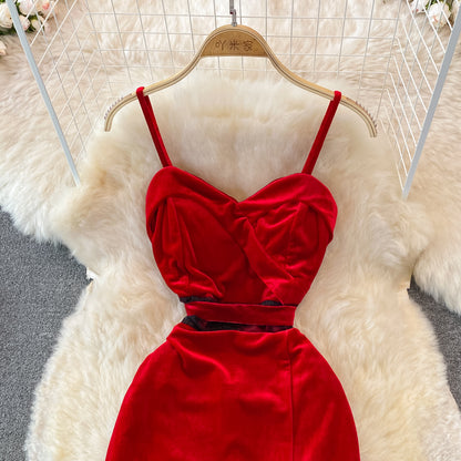 Robe longue sexy en velours, robe tendance RF0244